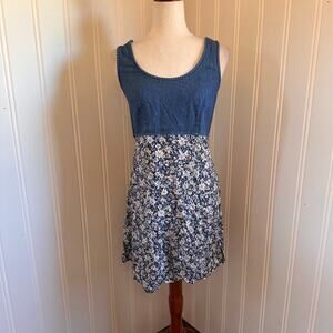 Vintage 90s Denim Floral Mini Dress 9/10